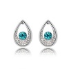 Contessa Bella Fancy SMALL 18k White Gold Plated Teal Blue and Clear Swarovski Austrian Crystal Elements Teardrop Pierced Stud Post Women Earrings Elegant Silver Color Crystal Jewelry