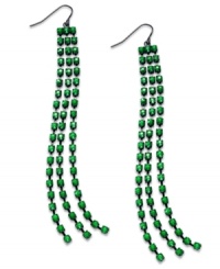Green with evny. This pair of earrings from Bar III features tiny green accents in a postmodern pattern for a touch of understated elegance. Crafted from black tone mixed metal. Approximate drop: 4 inches. Green with evny. This pair of earrings from Bar III features tiny green accents in a postmodern pattern for a touch of understated elegance. Crafted from black tone mixed metal. Approximate drop: 4 inches.