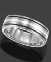 Dashing in design, this Triton ring features a stylish striped design and comfortable fit. Crafted in titanium with white and black resin inlay. Approximate band width: 7 mm. Sizes 8-15.