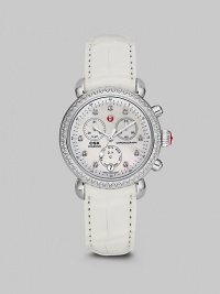 From the CSX Collection. A distinctive stainless steel timepiece with diamond accents and a technical, chronograph dial. Swiss quartz movementWater resistant to 5 ATMRound stainless steel case, 36mm (1.4)Diamond bezel and markers, .64 tcwMother-of-pearl chronograph dialDate display at 6 o'clockSecond hand White alligator strap, 18mm wide (0.7)Imported From the CSX Collection. A distinctive stainless steel timepiece with diamond accents and a technical, chronograph dial. Swiss quartz movementWater resistant to 5 ATMRound stainless steel case, 36mm (1.4)Diamond bezel and markers, .64 tcwMother-of-pearl chronograph dialDate display at 6 o'clockSecond hand White alligator strap, 18mm wide (0.7)Imported