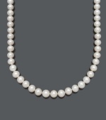 Duplicate the look of sophisticated style icons Audrey Hepburn and Jackie Onassis with a simple strand of pearls. Belle de Mer's chic necklace features smooth AAA cultured freshwater pearls (8-1/2-9-1/2 mm) set in 14k gold. Approximate length: 18 inches. Duplicate the look of sophisticated style icons Audrey Hepburn and Jackie Onassis with a simple strand of pearls. Belle de Mer's chic necklace features smooth AAA cultured freshwater pearls (8-1/2-9-1/2 mm) set in 14k gold. Approximate length: 18 inches.