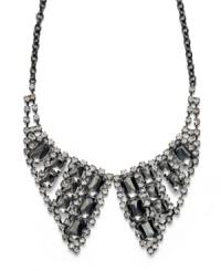 Bar III's extravagant collar necklace resembles, literally, a collar! Turn any look into a black tie-ready ensemble with the crystal details and unique hematite-plated mixed metal setting of this unusually-chic necklace. Approximate length: 20 inches + 3-inch extender. Approximate drop width: 4-1/4 inches. Approximate drop length: 4 inches. Bar III's extravagant collar necklace resembles, literally, a collar! Turn any look into a black tie-ready ensemble with the crystal details and unique hematite-plated mixed metal setting of this unusually-chic necklace. Approximate length: 20 inches + 3-inch extender. Approximate drop width: 4-1/4 inches. Approximate drop length: 4 inches.
