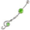 14Gauge (1.6mm), 3/8 Inch (10mm) long - Peridot Swarovski Crystal Jeweled dangle belly dangling navel button ring dangly bar AFLO - Pierced Body Piercing Jewelry