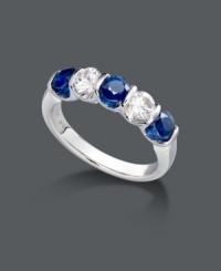 Sweet, contrasting sparkle will liven up your look in an instant. This vivid ring features channel-set white and blue sapphires (1-3/4 ct. t.w.) that shine in a sterling silver setting. Size 7. Sweet, contrasting sparkle will liven up your look in an instant. This vivid ring features channel-set white and blue sapphires (1-3/4 ct. t.w.) that shine in a sterling silver setting. Size 7.