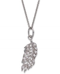 A natural choice. B. Brilliant's feather pendant sparkles with round-cut cubic zirconias (3/4 ct. t.w.) providing a lustrous touch. Crafted from sterling silver. Approximate length: 18 inches. Approximate drop: 1-1/4 inches. Approximate width: 1/2 inch. A natural choice. B. Brilliant's feather pendant sparkles with round-cut cubic zirconias (3/4 ct. t.w.) providing a lustrous touch. Crafted from sterling silver. Approximate length: 18 inches. Approximate drop: 1-1/4 inches. Approximate width: 1/2 inch.