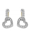 Have a heart--or better still, two hearts, courtesy of Swarovski's pave crystal earrings! Their dangling design will make them sparkle even more whenever they catch the light. Made in silver tone mixed metal. Approximate drop: 1 inch.