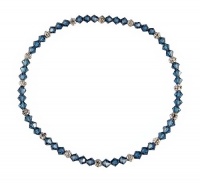 Anklet - A67 - Stretch - 4mm Swarovski (tm) Crystal and Silver Tone Heishi Beads ~ Montana (Denim) Blue Anklet - A67 - Stretch - 4mm Swarovski (tm) Crystal and Silver Tone Heishi Beads ~ Montana (Denim) Blue
