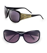A glossy, glamourous resin design with a Swarvoski crystal accented logo temple. Available in shiny black with smoke lens. Swarvoski crystal accented logo temples100% UV protectionMade in Italy 