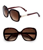 A chic, statement frame in lightweight acetate. Available in brown with brown gradient lens. Metal accented logo temples100% UV protectionMade in Italy 