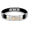 Stainless Steel and Black Rubber Bracelet With Gold Plated Cross