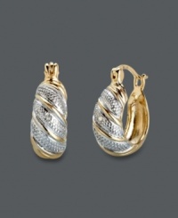 Two tone metallics make for versatile style that matches with any look. Victoria Townsend's chic hoop earrings highlight a striped, diamond-cut design crafted in 18k gold over sterling silver and sterling silver. Approximate diameter: 3/4 inch. Two tone metallics make for versatile style that matches with any look. Victoria Townsend's chic hoop earrings highlight a striped, diamond-cut design crafted in 18k gold over sterling silver and sterling silver. Approximate diameter: 3/4 inch.