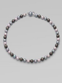 A beautiful multi-color piece with a mabe clasp closure. 8mm organic man-made round grey, nuage and Tahitian pearlsLength, about 18Mabe clasp closure Imported A beautiful multi-color piece with a mabe clasp closure. 8mm organic man-made round grey, nuage and Tahitian pearlsLength, about 18Mabe clasp closure Imported