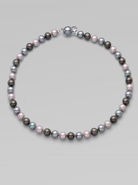 A beautiful multi-color piece with a mabe clasp closure. 8mm organic man-made round grey, nuage and Tahitian pearlsLength, about 18Mabe clasp closure Imported 