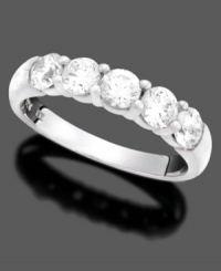 Beauty that takes your breath away. This ring features round-cut diamonds (1 ct. t.w.) set in 14k white gold. Beauty that takes your breath away. This ring features round-cut diamonds (1 ct. t.w.) set in 14k white gold.