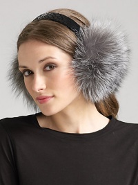 EXCLUSIVELY AT SAKS. Snakeskin embossed leather headband with plush tufts of silver fox fur to keep ears warm. Band, about 1 wide Made in USA Fur origin: Finland EXCLUSIVELY AT SAKS. Snakeskin embossed leather headband with plush tufts of silver fox fur to keep ears warm. Band, about 1 wide Made in USA Fur origin: Finland