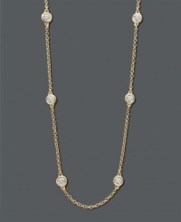 A simple strand of sparkling elegance. A delicate 14k gold chain from Trio by Effy Collection features seven stations of bezel-set, round-cut diamonds (1/2 ct. t.w.). Approximate length: 16 inches + 2-inch extender. A simple strand of sparkling elegance. A delicate 14k gold chain from Trio by Effy Collection features seven stations of bezel-set, round-cut diamonds (1/2 ct. t.w.). Approximate length: 16 inches + 2-inch extender.