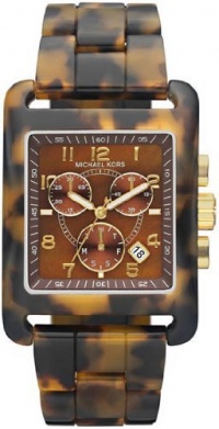 Michael Kors Women's Leopard Print Square Quartz Day Date Chronograph Link Bracelet MK5497 Michael Kors Women's Leopard Print Square Quartz Day Date Chronograph Link Bracelet MK5497
