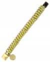 Wrap your wrists in colorful chic. Vince Camuto's chain bracelet flaunts a bright yellow cord intertwined in the links. Finished with a pyramid stud magnetic closure. Crafted in gold tone mixed metal. Approximate length: 8 inches.