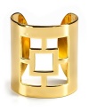 Gleaming in brass, this bold design from Trina Turk creates confidence with your career clothes, weekend wear or any time you need some style.