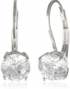Platinum Plated Sterling Silver Round-Cut Cubic Zirconia Lever Back Earrings