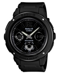 Bad-girl chic: this rugged, shock-resistant watch by Baby-G features a blacked-out design and analog-digital tech. Bad-girl chic: this rugged, shock-resistant watch by Baby-G features a blacked-out design and analog-digital tech.