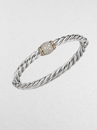 From the Metro Collection. A sleek, iconic cabled bangle embellished with brilliant pavé diamonds accented in radiant 18k gold. Sterling silver18k goldDiamonds, .41 tcwDiameter, about 2.5Hinged, push clasp closureImported 