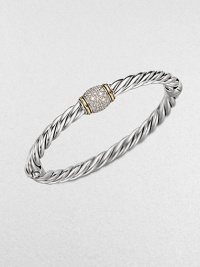 From the Metro Collection. A sleek, iconic cabled bangle embellished with brilliant pavé diamonds accented in radiant 18k gold. Sterling silver18k goldDiamonds, .41 tcwDiameter, about 2.5Hinged, push clasp closureImported From the Metro Collection. A sleek, iconic cabled bangle embellished with brilliant pavé diamonds accented in radiant 18k gold. Sterling silver18k goldDiamonds, .41 tcwDiameter, about 2.5Hinged, push clasp closureImported