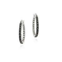 Sterling Silver Black Diamond Accent 20mm Inside-out Hoop Earrings Sterling Silver Black Diamond Accent 20mm Inside-out Hoop Earrings