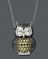 Wisen up with smart style and a touch of sparkle. This trendy owl pendant features round-cut yellow diamonds (1/3 ct. t.w.) and black diamonds (1/5 ct. t.w.). Crafted in sterling silver. Approximate length: 18 inches. Approximate drop: 1/2 inch.