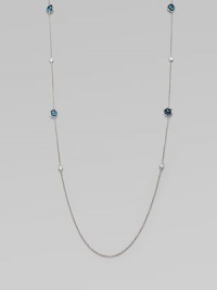 From the Silver Rain Lollipop Collection. This delicate, sterling silver link chain style features dazzling diamond and exquisite blue topaz stations. Blue topazDiamonds, .25 tcwSterling silverLength, about 36Lobster clasp closureImported 