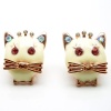 DaisyJewel Designer Classics: Betsey Johnson Feline Style Peachy Creamy White Colored Enamel and Rose Gold Kitty Cat Princess Stud Earrings with Rosy Bow Ties and Matching Whiskers, & Pink Crystal Eyes and Iridescent Crystal Studded Ears and Crowns