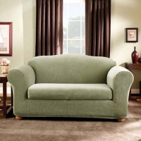 Sure Fit Stretch Stripe 2-Piece Loveseat Slipcover, Sage Sure Fit Stretch Stripe 2-Piece Loveseat Slipcover, Sage