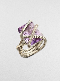 From the Cable Wrap Collection. A beautiful lavender amethyst stone surrounded by dazzling diamonds and cables. Diamonds, .29 tcw Lavender amethyst Sterling silver Width, about ½ Imported 