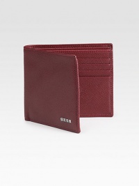 A timeless leather classic, elegantly appointed in lightly textured leather with logo accents.Two bill compartmentsEight card slotsLeatherAbout 4W x 3½HMade in Italy A timeless leather classic, elegantly appointed in lightly textured leather with logo accents.Two bill compartmentsEight card slotsLeatherAbout 4W x 3½HMade in Italy