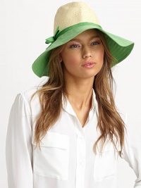 A sweet topper with a colorblock brim and bow that keeps the sun out of your eyes. Viscose/paperBrim, about 4Imported