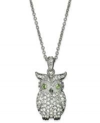 Adding elegance to your look is a wise idea. This Eliot Danori necklace showcases a charming owl embellished with glass crystal accents. Green-colored eyes. Crafted in rhodium-plated mixed metal. Approximate length: 16 inches + 2-inch extender. Approximate drop: 5/8 inch. Adding elegance to your look is a wise idea. This Eliot Danori necklace showcases a charming owl embellished with glass crystal accents. Green-colored eyes. Crafted in rhodium-plated mixed metal. Approximate length: 16 inches + 2-inch extender. Approximate drop: 5/8 inch.