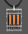 Active wear in accessory form. This sporty men's pendant features a stainless steel rectangular shape accented by black and orange resin and strung from a black cotton cord. Approximate length: 24 inches. Approximate pendant length: 1-1/4 inches. Approximate pendant width: 6/10 inch.