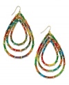 Show your true colors. These metal and gold-plated Bar III multi teardrop earrings feature a colorful fabric wrap with beaded detail. Approximate drop: 3-1/4 inches.