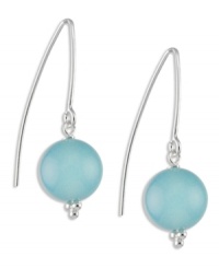 Lingering luster. Simply elegant and natural in look, these blue chalcedony (10 mm) hook earrings provide a bit of color atop any formal or casual dress. Earrings set in sterling silver. Approximate drop: 1-1/2 inch. Lingering luster. Simply elegant and natural in look, these blue chalcedony (10 mm) hook earrings provide a bit of color atop any formal or casual dress. Earrings set in sterling silver. Approximate drop: 1-1/2 inch.
