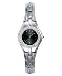 A sophisticated style to dress up any look. This Caravelle by Bulova watch features a mixed metal bracelet and case. Crystal bezel. Black dial with logo and silvertone markers. Quartz movement. Water resistant to 30 meters. Two-year limited warranty. A sophisticated style to dress up any look. This Caravelle by Bulova watch features a mixed metal bracelet and case. Crystal bezel. Black dial with logo and silvertone markers. Quartz movement. Water resistant to 30 meters. Two-year limited warranty.