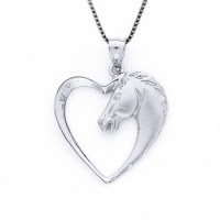 Sterling Silver Horse in Heart Necklace Pendant with Box Chain Sterling Silver Horse in Heart Necklace Pendant with Box Chain