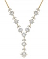 Crystal clear style. Charter Club's subtly shimmering y-shaped necklace features clear glass accents in gold tone floral designs. Set in gold tone mixed metal. Approximate length: 16 inches + 2-inch extender. Approximate drop: 2 inches.