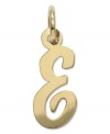 The perfect gift for Elizabeth. This polished E initial charm features a pretty, small script design in 14k gold. Chain not included. Approximate length: 7/10 inch. Approximate width: 3/10 inch.