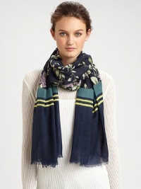 A lively floral print adorns this ultra-soft wool wrap, featuring a solid border with eyelash fringe.Wool27 X 75Dry cleanImported A lively floral print adorns this ultra-soft wool wrap, featuring a solid border with eyelash fringe.Wool27 X 75Dry cleanImported