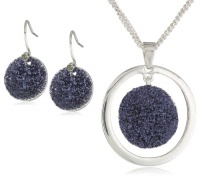 Kenneth Cole New York Holiday Boxed Navy Glitter Disc Pendant Necklace and Drop Earrings Set