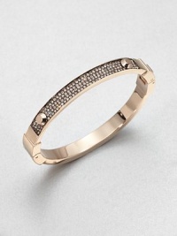 A sparkling rhinestone accented style with edgy stud details. Glass stonesIon-plated steelDiameter, about 2.25Hinged push clasp closureImported A sparkling rhinestone accented style with edgy stud details. Glass stonesIon-plated steelDiameter, about 2.25Hinged push clasp closureImported