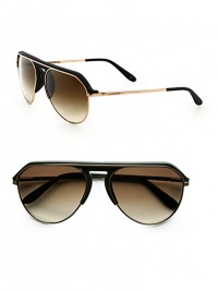 A modified rendition with retro inspirations, crafted in lightweight metal and resin. Available in rose gold with matte brown frames with gradient brown lenses.Metal/resin100% UV ProtectionMade in Italy A modified rendition with retro inspirations, crafted in lightweight metal and resin. Available in rose gold with matte brown frames with gradient brown lenses.Metal/resin100% UV ProtectionMade in Italy