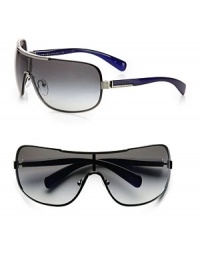 Over-sized frames, with a sporty finish and signature logo detail at the temples. Available in black/blue frames with gray lenses.MetalLogo temple detail100% UV ProtectionMade in Italy Over-sized frames, with a sporty finish and signature logo detail at the temples. Available in black/blue frames with gray lenses.MetalLogo temple detail100% UV ProtectionMade in Italy