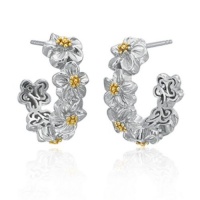 Delatori Sterling Silver with 18kt Yellow Gold Plated Accents Floral Wreath Hoops Delatori Sterling Silver with 18kt Yellow Gold Plated Accents Floral Wreath Hoops