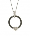 Elegant Sterling Silver 925 Brilliant Cut Genuine Diamonds Black Rhodium Twisted Station Circle Pendant Necklace with Heart Center with Chain